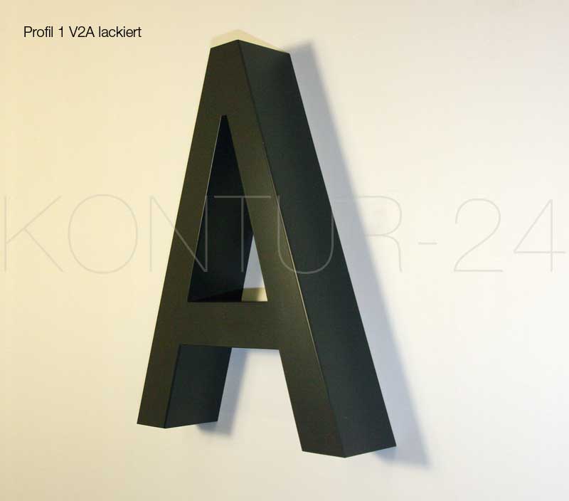 Edle Metallbuchstaben aus Profil 1 V2A lackiert . KONTUR-24